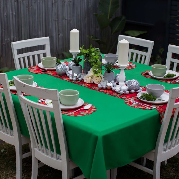 72 x 72 Holiday Red Tablecloth SPECIAL + 12 Christmas Tablecloth Colors, Option to Add Holiday Dinner Napkins