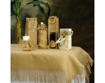 Burlap Tablecloth With Fringe 60" x 120" Natural Or White Burlap Table Cloth