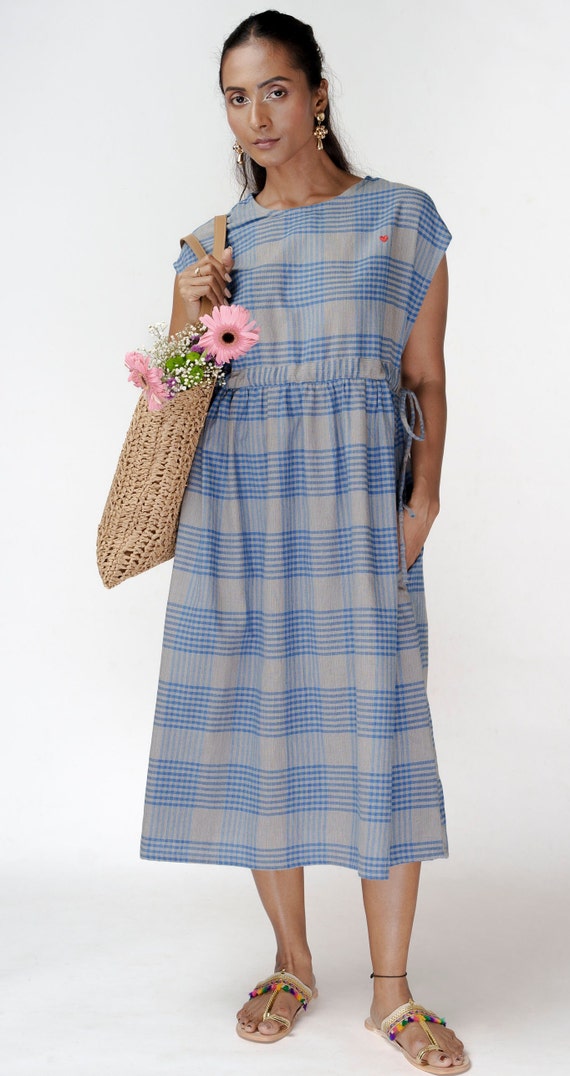 princess polly baby blue dress Maeve | Dresses | Maeve Navy Blue Check Pattern Midi Dress main image 0