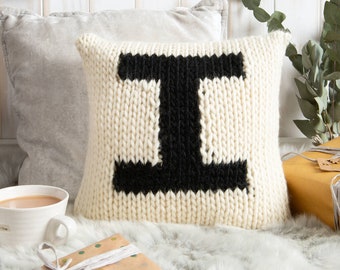 Wool Culture Personalised Cushion Knitting Kit Any letter Merino chunky wool