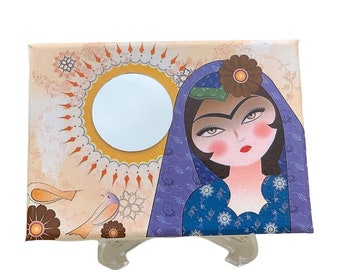 Handmade Persian Khatoon Canvas Mirror, Decoupaged 5x7, Norooz Gift