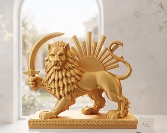 Lion and Sun Statue: Persian Heritage Shir-o-Khorshid 3D Printed Sculpture