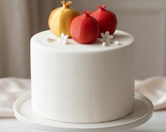 Pomegranate Cake Toppers for Yalda Night Celebration (3-inch, Red/Gold) 3D Printed