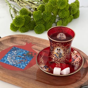 Persian Handmade Wooden Tray Pomegranate and Goldfish Design Farsi Calligraphy Yalda Norooz Nowruz Haftsin Haftseen