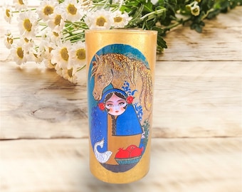 Handmade Decoupaged Persian Lady Khatoon Glass Vase Great Gift For Norooz Yalda Valentine Christmas Mother’s Day and Birthday