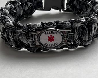 Xarelto Medical Alert Bracelet,  Blood Thinner, 550 USA Made Paracord, Free Shipping, Metal Buckle