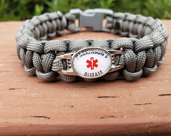 Parkinson&#39;s Disease  Paracord Medical Alert Bracelet, Metal Buckle