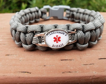 Parkinson's Disease  Paracord Medical Alert Bracelet, Metal Buckle