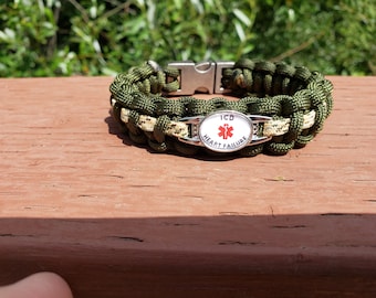 Army Veteran Paracord Medical Alert Bracelet: Olive Drab Camo