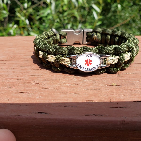 Army Veteran Paracord Medical Alert Bracelet: Olive Drab Camo