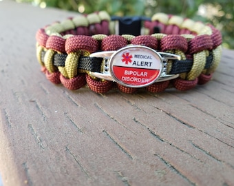 Pulsera de paracord de alerta médica bipolar hecha a mano