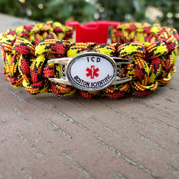 ICD Medical Alert Bracelet, Made Of 550 USA Made Paracord, Metal Buckles