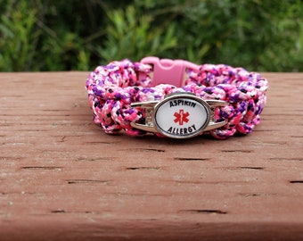 Women's Medical Alert Paracord Bracelet, Medical ID, ICD, Diabetes, Cancer, Heart, Blood Thinners