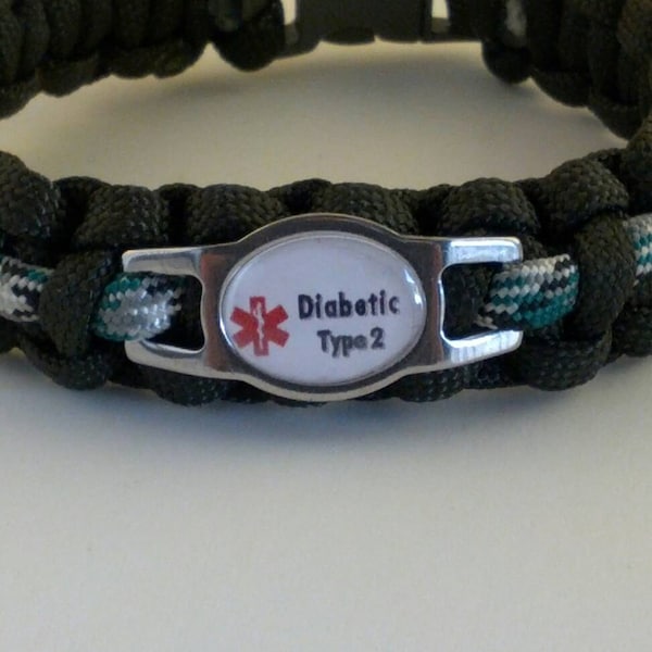 Diabetes Paracord Medical Alert Bracelet, Diabetic 2, Diabetic 1, Metal Buckle