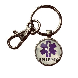 Epilepsy Medical Alert  Keychain, 7 Colors of Keychains, Round 25mm Charm