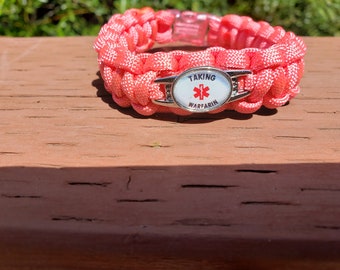 Warfarin Paracord Medical Alert  Bracelet, coumadin, Blood Thinner, Metal Buckle