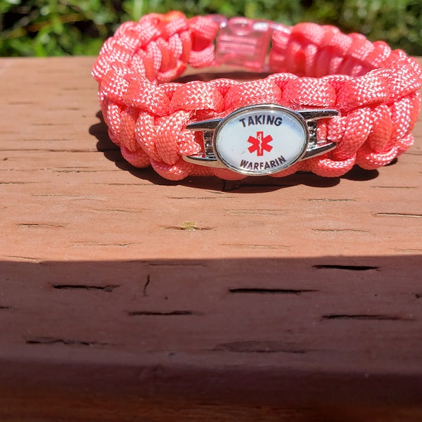 Warfarin Paracord Medical Alert  Bracelet, coumadin, Blood Thinner, Metal Buckle