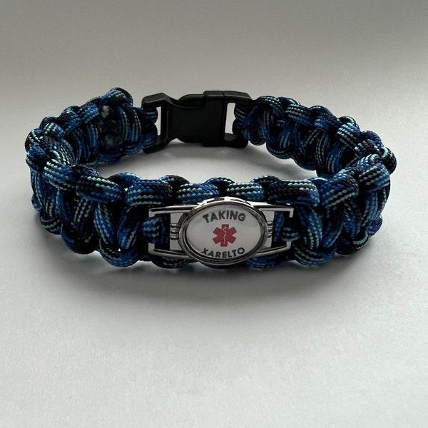 Xarelto Medical Alert Bracelet,  Blood Thinner, 550 USA Made Paracord, Free Shipping, Metal Buckle