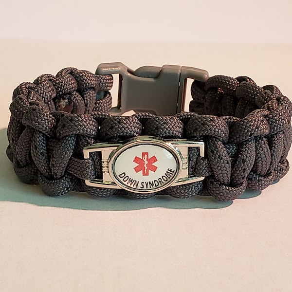 Down Syndrome Paracord Medical Alert Bracelet, Metal Buckles