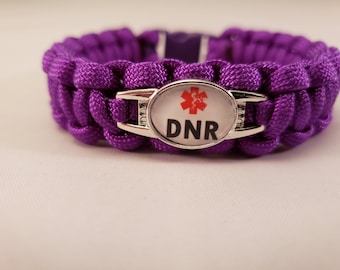 DNR &quot;Medical Alert&quot; Paracord Medical Alert Bracelet, Purple or Custom, Metal Buckle