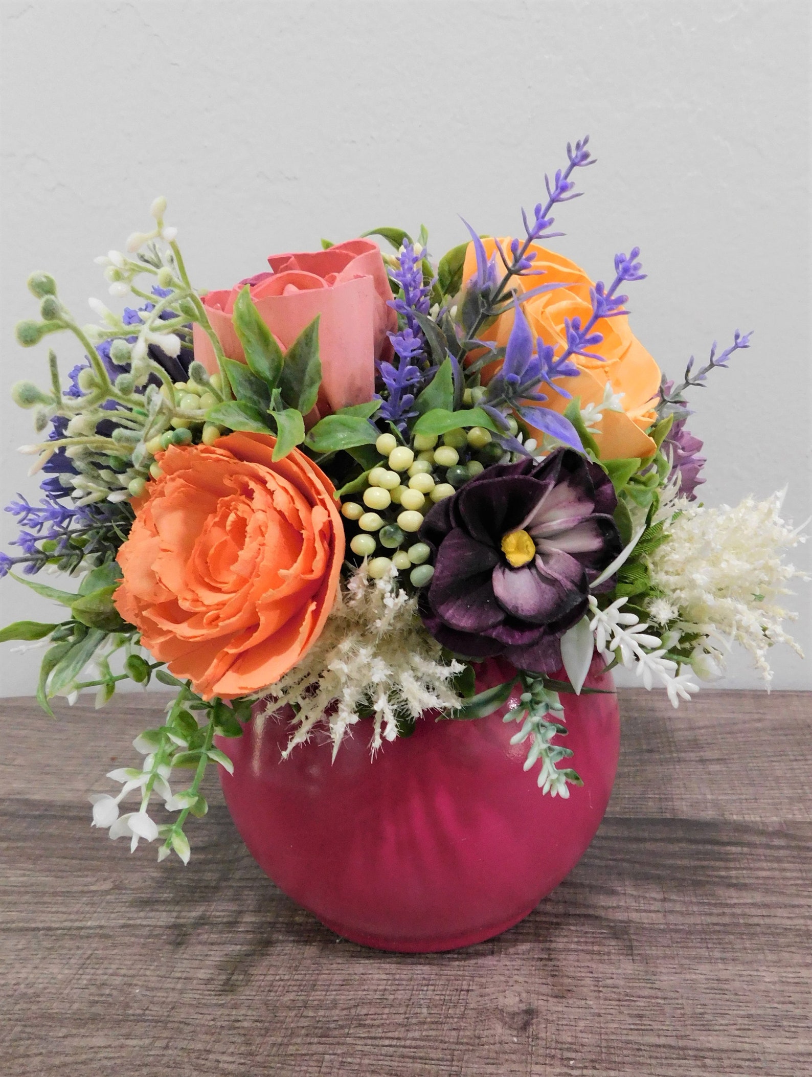 Fuchsia sola wood flower arrangement Etsy