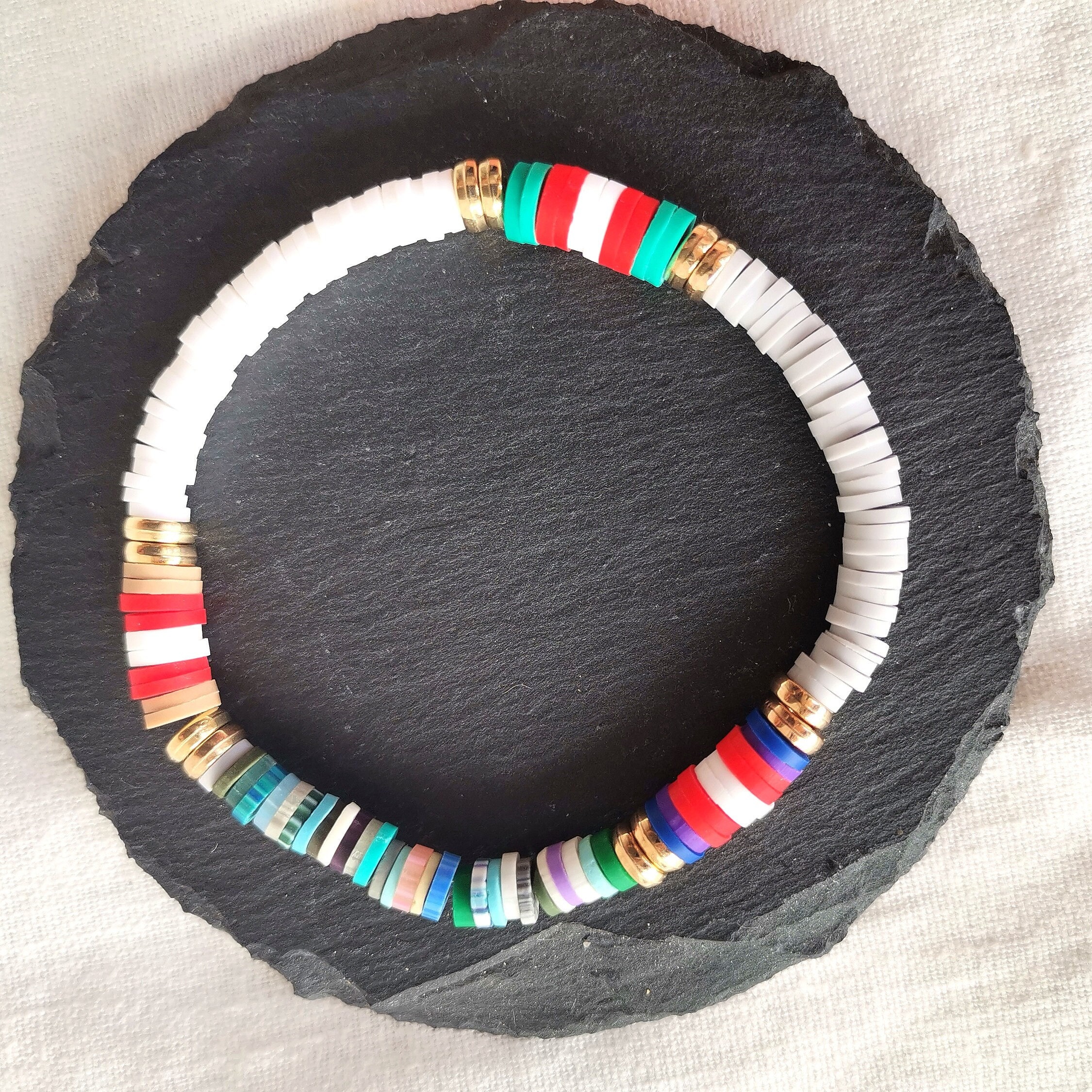 Bracciale Boho Fai-da-Te con Perline Heishi Smaltate Arcobaleno, Braccialetti Elastici con Perline Tubolari, Nuovi Gioielli da Spiaggia con Perline Miste