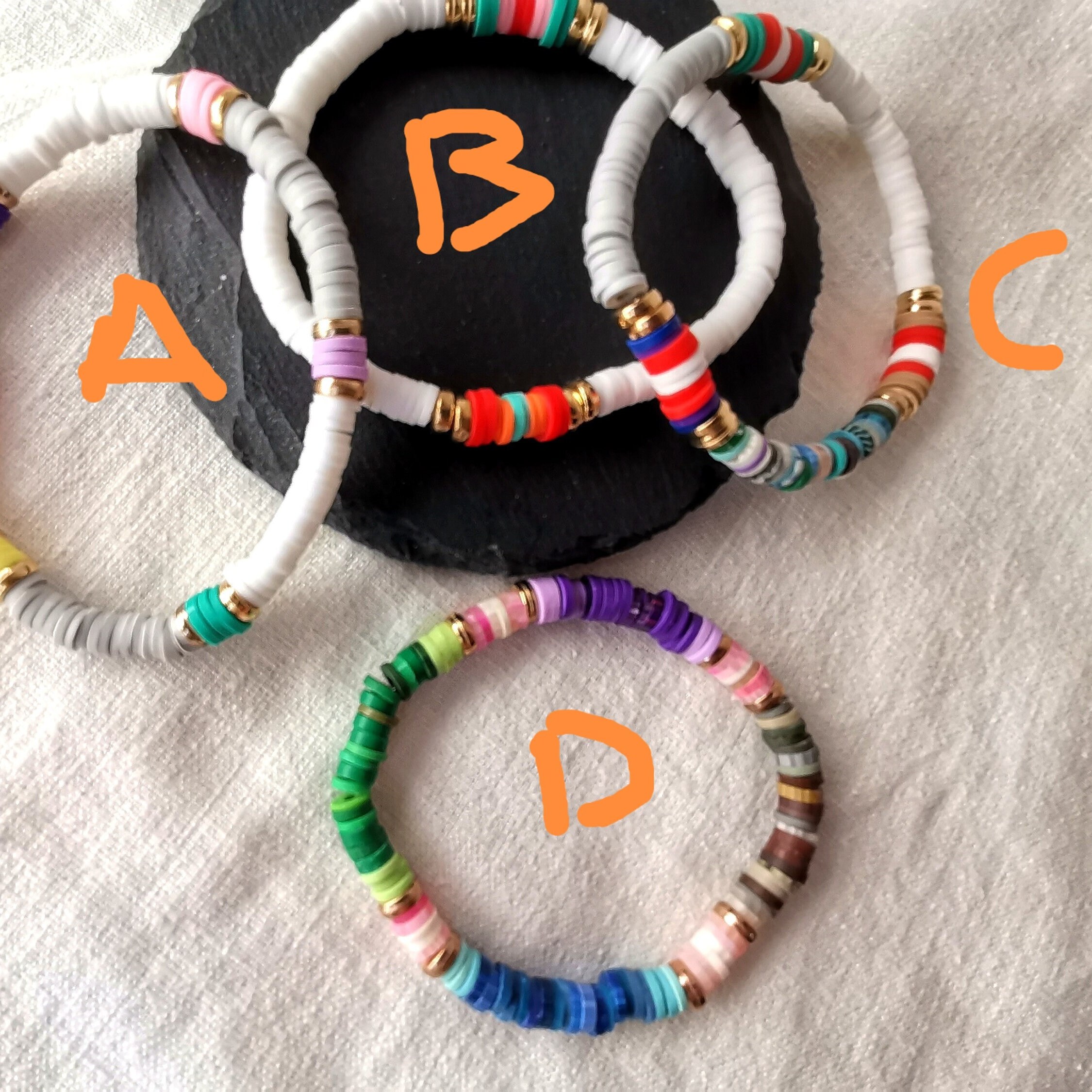 Set di braccialetti elastici da surfista heishi in argilla polimerica fatti a mano in stile 7pcs 7 all'ingrosso