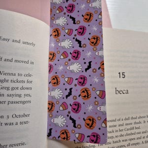 Laminated ghost and pumpkin themed Halloween bookmark