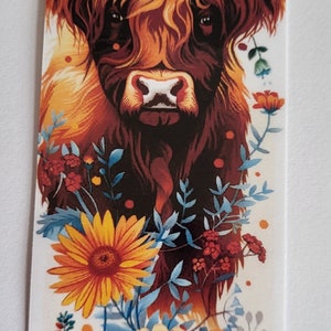 Highland Cow Laminated Bookmark: Floral Book Lover Gift