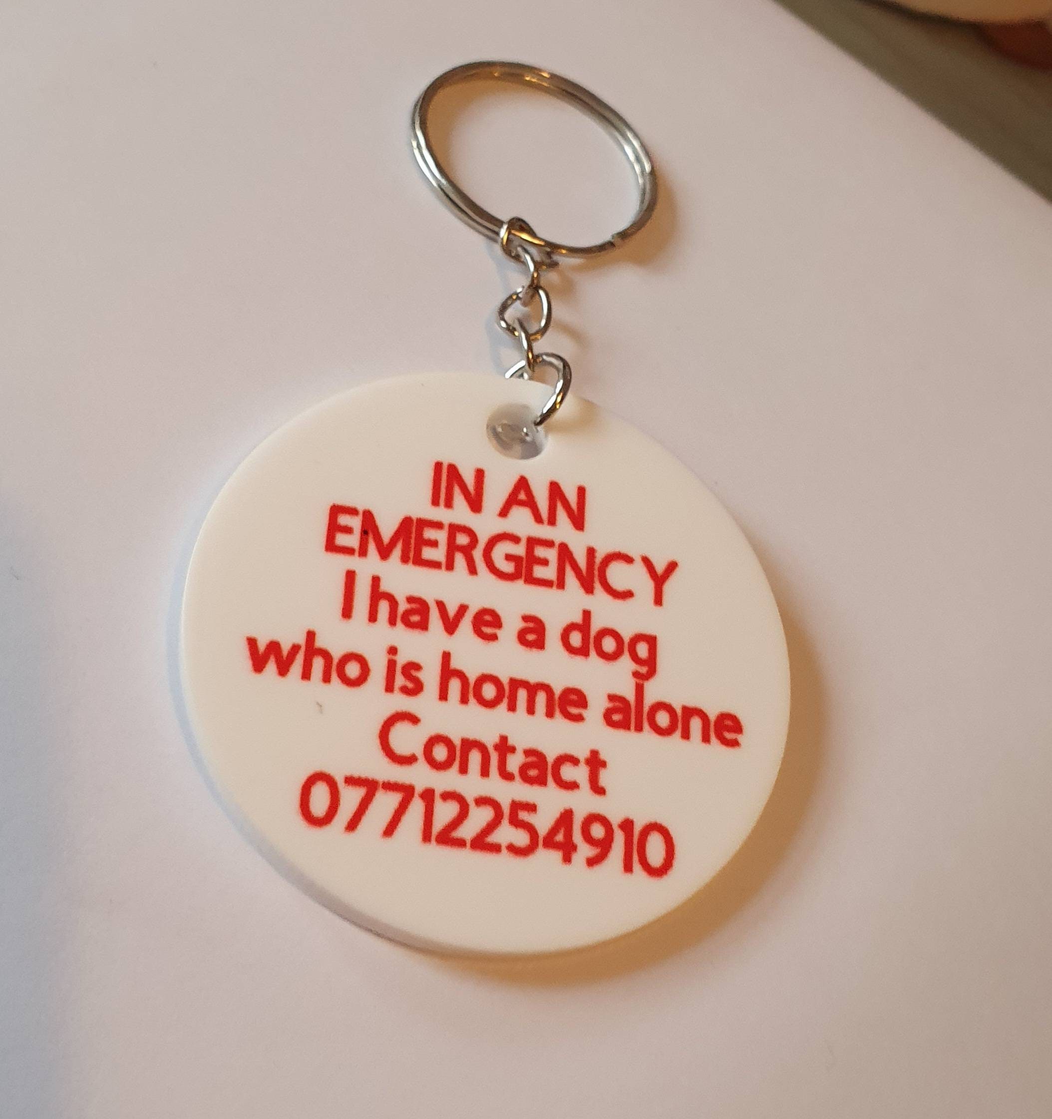 Pet Emergency Keyring: Home Alone Dog or Cat Contact UK - Main Image