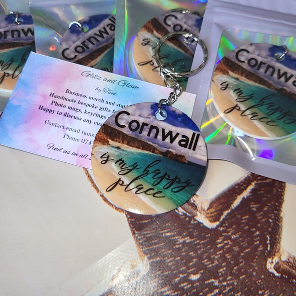 Cornwall is my happy place keyring , Cornwall Gift , Cornish Gift , Cornwall , Made in Cornwall , Cornwall Keyring , Cornish