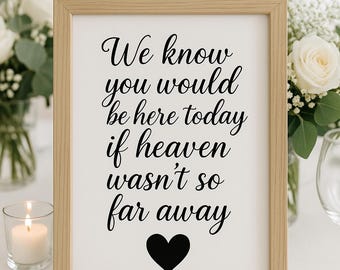 Wedding Memorial Sign A4 Print – We Know You Would Be Here Today If Heaven Wasn’t So Far Away – Remembrance Sign, Loved Ones Wedding Decor,