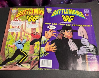WWF Battlemania Magazine Lot #3 and #4 COMPLETE w/ Posters! VF