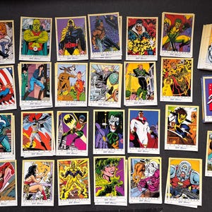 DC Stars Comic Cards - 66 cards, some duplicates / SkyBox 1994 / Superhero and Villain Cards, Puzzle Cards
