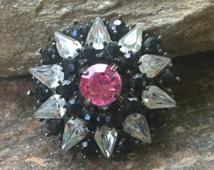 Round Rhinestone Brooch Pink Rhinestone Brooch Wedding Bouquet Brooch