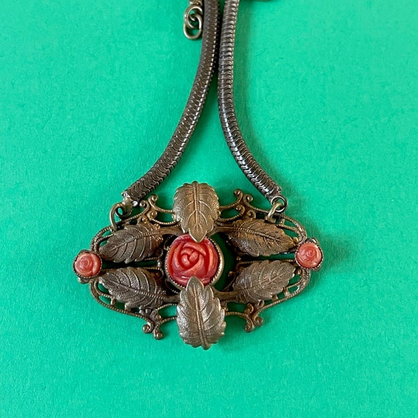 Art Nouveau Celluloid Floral Necklace