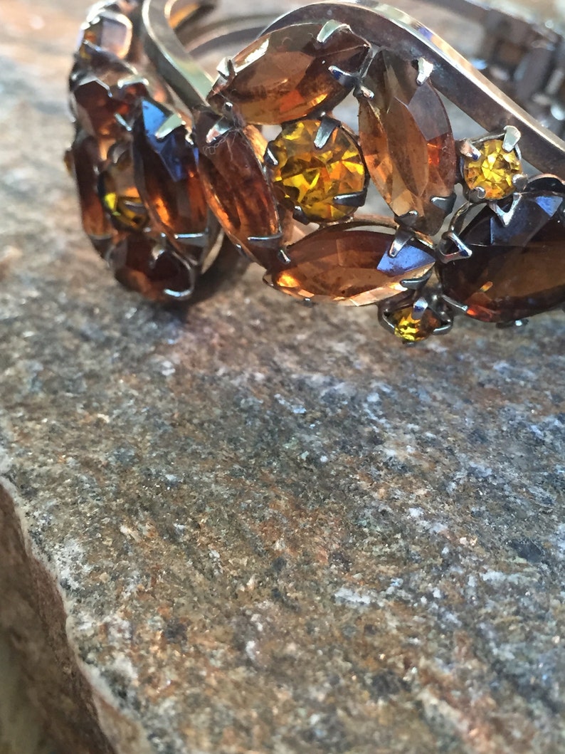 Juliana Clamper Bracelet Rhinestone Cuff Bracelet Amber Etsy