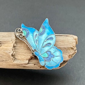 Vintage Sterling Enameled Butterfly Brooch