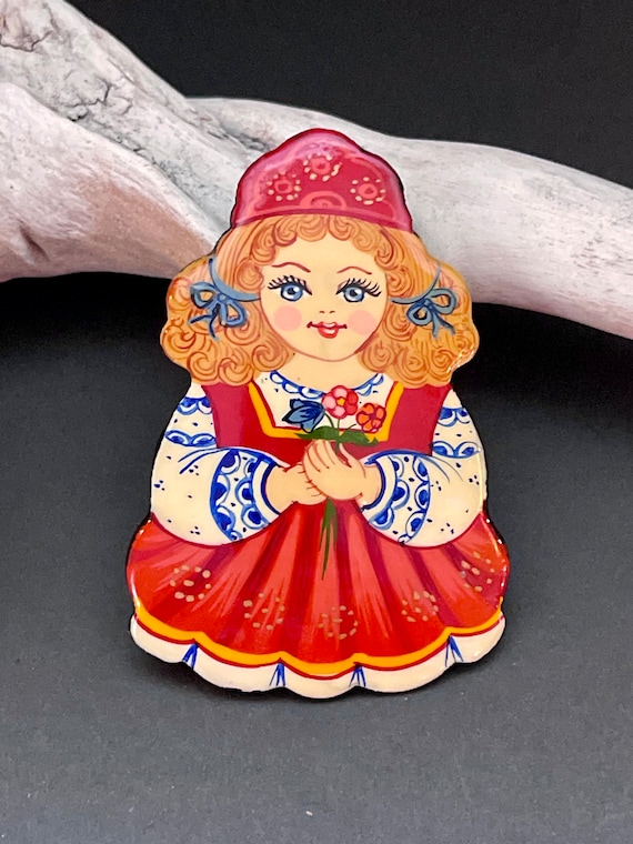 Russian Lacquer Figural Brooch