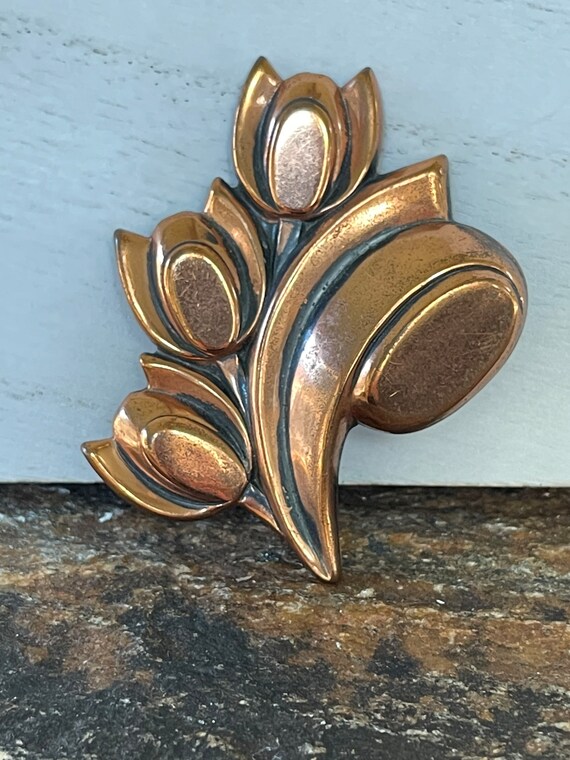 Vintage Renior Flower Brooch Copper Floral Pin Gi… - image 6