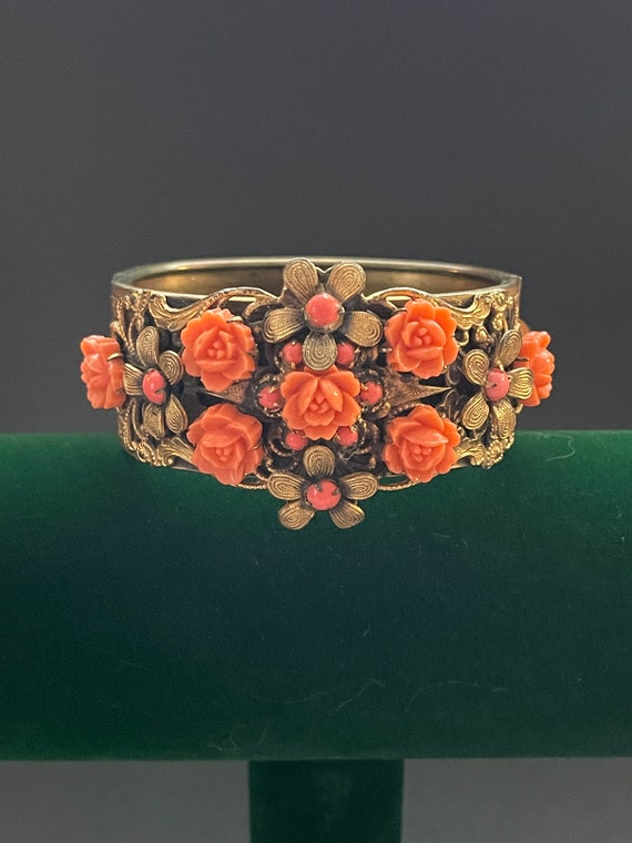 Art Deco Czech Celluloid Floral Hinge Bracelet