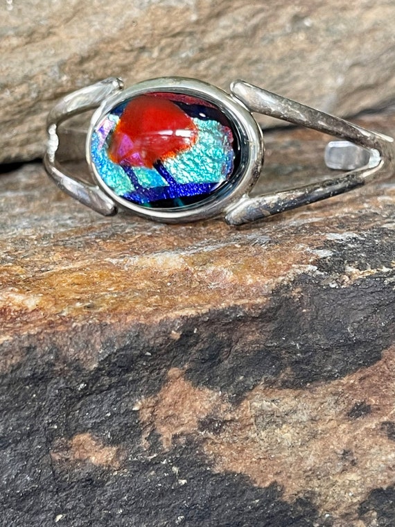 Vintage Dichroic Glass Cuff Bracelet Glass Rainbo… - image 2