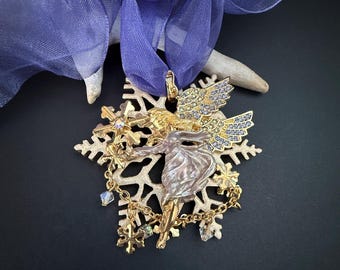 Vintage Kirks Folly Snowflake Angel Brooch Pendant