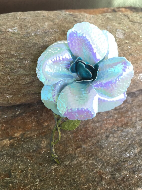 Blue Flower Brooch Large Baby Blue Flower Pin Wedding Etsy