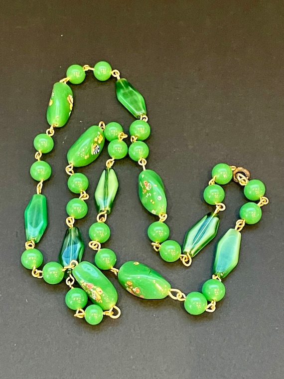Art Deco Green Millefiori Art Glass Necklace