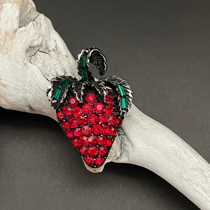 Vintage Rhinestone Strawberry Brooch Pell Style