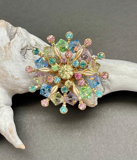 Vintage Pastel Rhinestone Brooch Easter Brooch - image 3