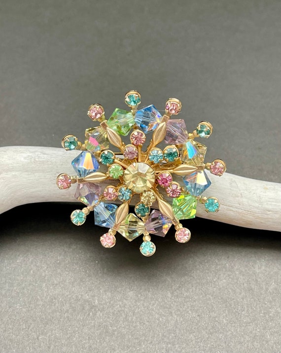 Vintage Pastel Rhinestone Brooch Easter Brooch - image 4