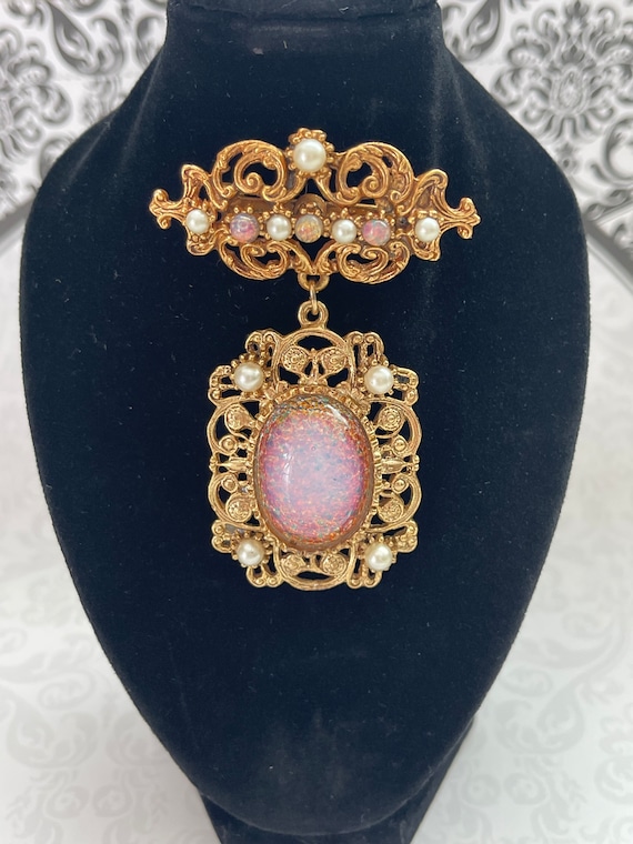 Victorian Style Opal Glass Cabochon Brooch