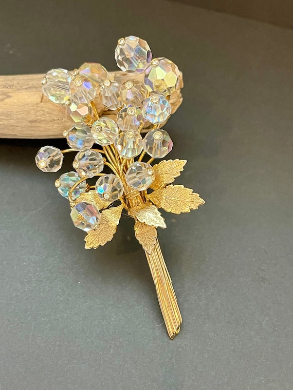 Vintage Crystal Bead Spray Brooch - image 1